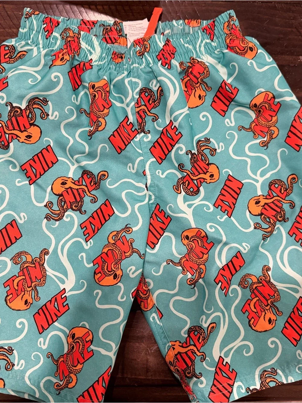 Nike Teal Swim Shorts with Orange Octopus Accent